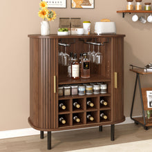 Load image into Gallery viewer, Fluted Wine Bar Cabinet With 8 Grid Wine Rack, 5 Level Adjustable Shelves, 2 Glass Holders