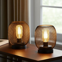 Load image into Gallery viewer, 7" Metal Lantern Bedside Lamps With Lattice Cage Shade (Set of 2) - Black And Brown