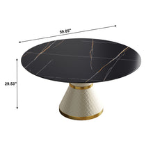 Load image into Gallery viewer, 59.05" Modern Artificial Stone Round Carbon Steel Base Dining Table, Can Accommodate 6 People - Black / White