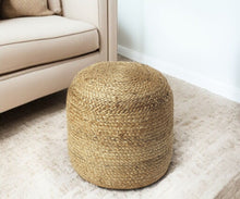 Load image into Gallery viewer, Jute Round Pouf Ottoman - Light Brown