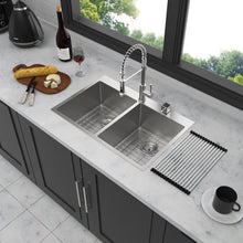 Load image into Gallery viewer, Modern Farmhouse Double Bowl Drop In Sink With 50 / 50 Split Design Stainless Steel - Brushed Nickel