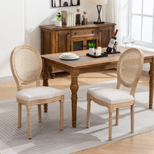 Load image into Gallery viewer, French Style Solid Wood Frame Antique Painting Fabric Rattan Back Dining Chair (Set of 2)