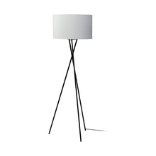Load image into Gallery viewer, Tripod Floor Lamp With White Fabric Drum Shade - Black