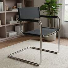 Load image into Gallery viewer, Genuine Leather Stainless Steel Arm Chair - Silver / Black