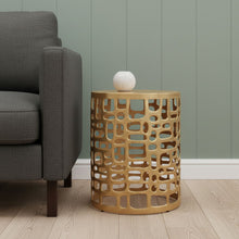 Load image into Gallery viewer, Modern Abstract Cut Out Round Drum End Table - Gold