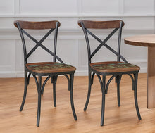 Load image into Gallery viewer, Metal Wood Cross Back Dining Side Chairs (Set of 2) - Black / Brown