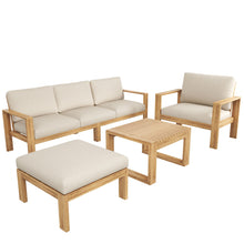 Load image into Gallery viewer, Outdoor 4 Pieces Acacia Sectional Patio Sofa Set - Light Gray / Teak