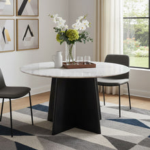 Load image into Gallery viewer, 51" Marble And Wood Pedestal Base Round Top Dining Room Table - White