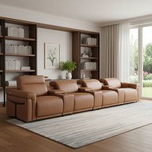 Load image into Gallery viewer, Top Grain Leather Reclining Metal USB Sofa (720375) - Chestnut