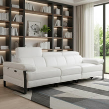 Load image into Gallery viewer, Top Grain Leather Reclining Metal USB Sofa (720336) - White