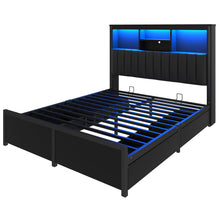 Load image into Gallery viewer, Bed Frame With High Storage Headboard, LED Light And Charging Station, 4 Storage Drawers