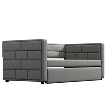 Load image into Gallery viewer, Upholstered Twin Size Daybed With Trundle, Padded Back And Sides - Gray