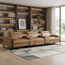 Load image into Gallery viewer, Top Grain Leather Reclining Metal USB Sofa (720345) - Chestnut