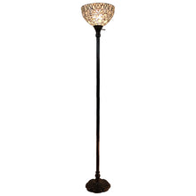 Load image into Gallery viewer, Traditional Shaped Floor Lamp With White Peacock Feather Stained Glass Dome Shade - Brown