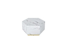 Load image into Gallery viewer, 35" Faux Marble Hexagon Drum Coffee Table - White And Gold