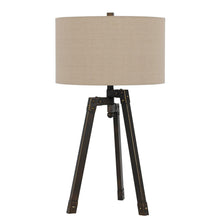 Load image into Gallery viewer, Metal Tripod Table Lamp With Tan Drum Shade - Charcoal
