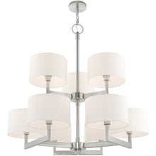 Load image into Gallery viewer, 43" Nine Light Metal Dimmable Chandelier With Shades - Nickel / Off White