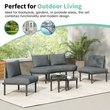 Load image into Gallery viewer, 6 Piece Patio Set, Half Moon Outdoor Sectional Sofa With 2 High Low Coffee Tables, 4 Pillows & Cushions