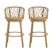 Load image into Gallery viewer, Bohemia - Outdoor Brown Wicker Bar Stool (Set of 2) With Metal Frame And Faux Rattan - Light Brown
