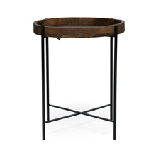 Load image into Gallery viewer, Modern Industrial Round End Table With Tray Top And Foldable Iron Legs - Natural