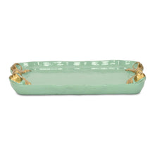 Load image into Gallery viewer, 8" Cast Iron Ribbons Vanity Tray - Aqua / Gold