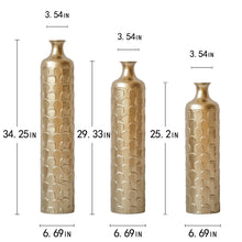 Load image into Gallery viewer, Floor Metal Vases Decorated White Metal Vases (Set of 3) Gorgeous Home Decoration Large Glazed Metal Vases - Golden