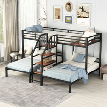 Load image into Gallery viewer, Metal Bunk Bed With Storage Shelves Staircase