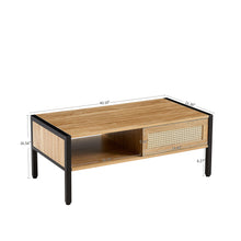Load image into Gallery viewer, 40.16" Rattan Coffee Table, Sliding Door For Storage, Metal Legs, Modern Table For Living Room