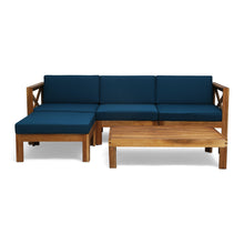 Load image into Gallery viewer, Radiat 5 Piece Outdoor L Shaped Sof Set With Coffee Table And Water Resistant Cushions - Teak