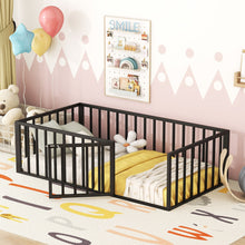 Load image into Gallery viewer, Metal Floor Bed Frame With Fence And Door