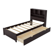 Load image into Gallery viewer, Platform Bed With Bookcase Headboard, Built-In Downlight, Charging Station, And 2 Side Drawers