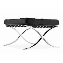 Load image into Gallery viewer, Genuine Leather And Silver Tufted Footstool Ottoman - Black