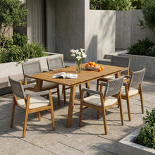 Load image into Gallery viewer, Outdoor 7 Pieces Patio Slat Design Acacia Upholstered Dining Set