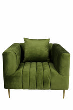 Load image into Gallery viewer, Velvet And Gold Solid Color Lounge Chair - Olive
