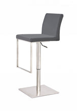 Load image into Gallery viewer, Faux Leather And Stainless Steel Swivel Low Back Adjustable Height Bar Chair - Gray / Silver