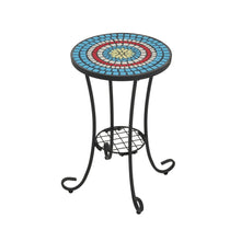 Load image into Gallery viewer, Ceramic Tile And Iron Patio Side Table With Shelf