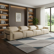 Load image into Gallery viewer, Top Grain Leather Reclining Metal USB Sofa (720372) - Beige