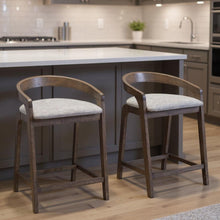 Load image into Gallery viewer, 25" Fabric And Solid Wood Low Back Counter Height Bar Chairs (Set of 2) - Gray / Espresso