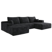 Load image into Gallery viewer, 2 Piece Living Room Set Corduroy Modular Compression Foam Sofa & Ottoman Toss Pillows - Black