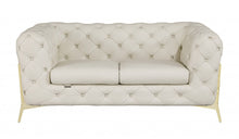 Load image into Gallery viewer, Italian Leather Loveseat - Beige / Gold