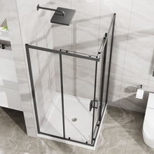 Load image into Gallery viewer, Corner Shower Enclosure, Double Sliding Door & Shower Base - Matte Black