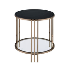 Load image into Gallery viewer, Stone And Metal Round End Table With Shelf - Black / Champagne