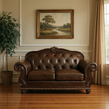 Load image into Gallery viewer, Faux Leather Nailhead Love Seat - Espresso / Black