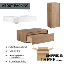 Load image into Gallery viewer, Modern Wall Mounted Bathroom Vanity With Resin Sink And Side Cabinet, Soft Close Drawer, Imitative - Imitative Oak
