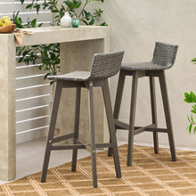 Load image into Gallery viewer, Equinox - Outdoor Barstool With Rattan Wicker Top And X Stretcher Frame (Set of 2)