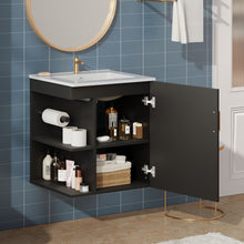Load image into Gallery viewer, Modern Wall Mounted Bathroom Cabinet With Side Shelf And Ceramic Sink