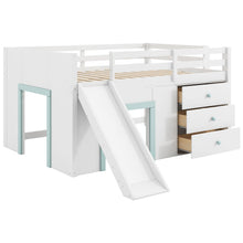 Load image into Gallery viewer, Modern Low Loft Bed With Slide, 3 Storage Drawers, And 2 Doors