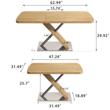 Load image into Gallery viewer, Retractable Square Dining Table, Seating 4 - 6 People, Cross Base With Stainless Steel Tubing, Expandable - Natural