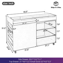Load image into Gallery viewer, Multi-Functional Storage Island Movable Storage Cabinet Island Vanity Dresser With 3 Side Storage Drawer, A Reversible Top Storage Space And 2 Glass Display Shelves - White