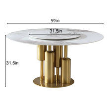 Load image into Gallery viewer, Dining Table, Round For Dining Room - Gold / Gold / White